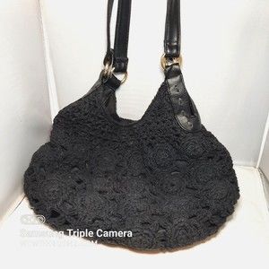 Black Crochet Roses Hobo Purse Hand Shoulder Bag Dark Goth Fairy Granny Core Hot